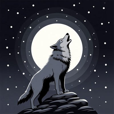 Wolf howling at full moon