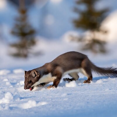 Pine Marten digging in snow