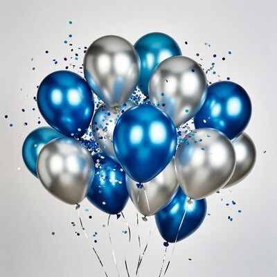 Blue and Silver Balloons with Confetti