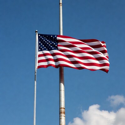American flag waving on pole