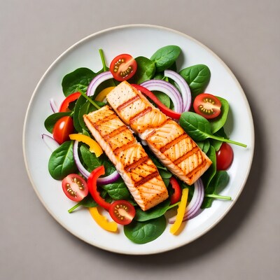 Grilled Salmon Salad on Plate