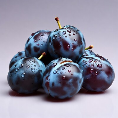 Fresh Plums with Water Droplets