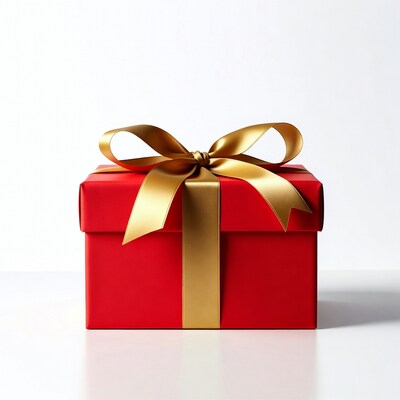 Red gift box with gold ribbon