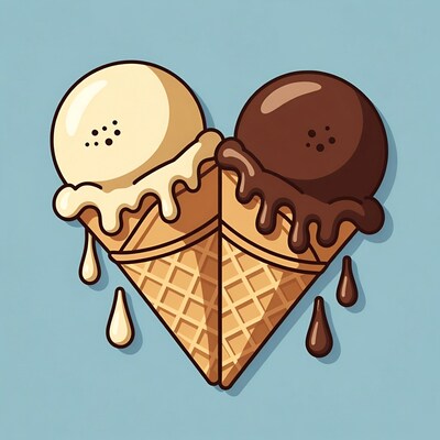 Heart-Shaped Vanilla Chocolate Ice Cream Cones