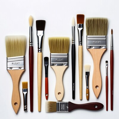 Assortment of Paint Brushes on White Background