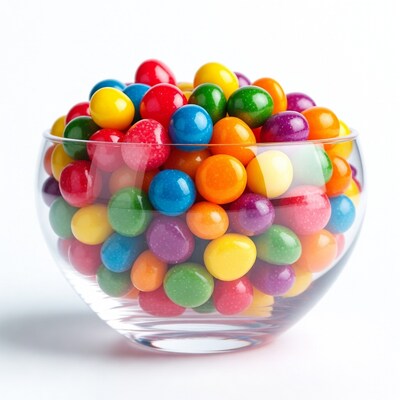 Colorful Gumballs in Glass Bowl