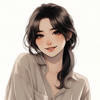 Asian woman smiling in shirt illustration
