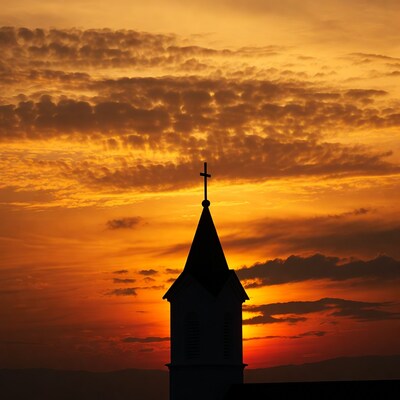Church silhouette at sunset