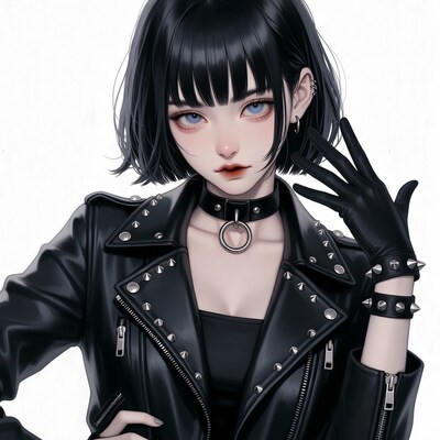 Anime girl in studded leather jacket