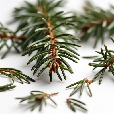 Fir Branches with Cones on White