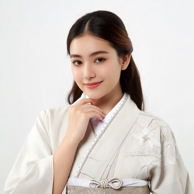 Asian woman in white kimono