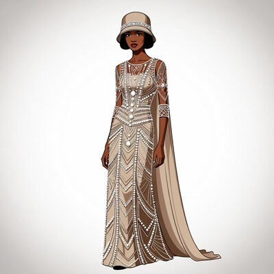 African-American woman in beaded flapper dress