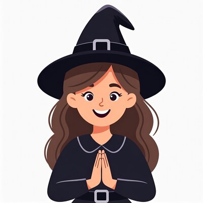 Cartoon girl witch praying
