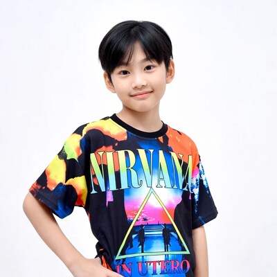 Asian boy in Nirvana t-shirt
