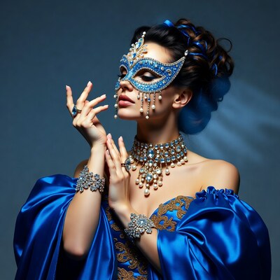 Woman in Blue Masquerade Mask
