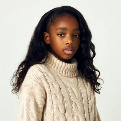 African-American girl in turtleneck sweater