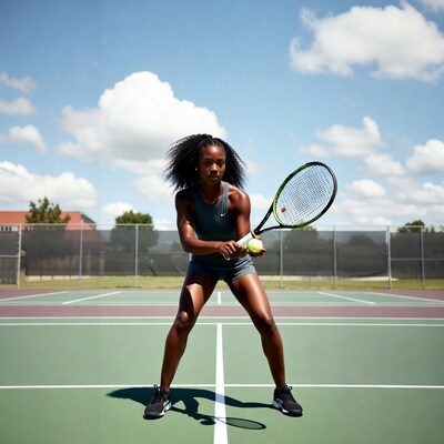 African-American woman playing tennis