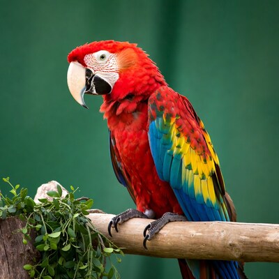 Red Macaw Perched on Branch
