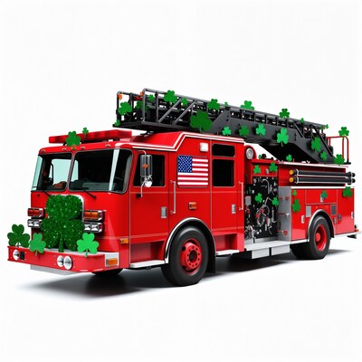 St. Patricks Fire Truck with Shamrocks