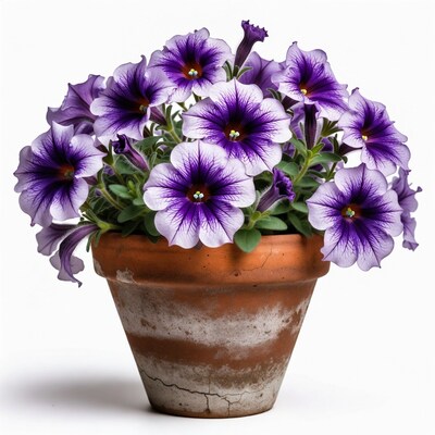 Purple Petunias in Terracotta Pot