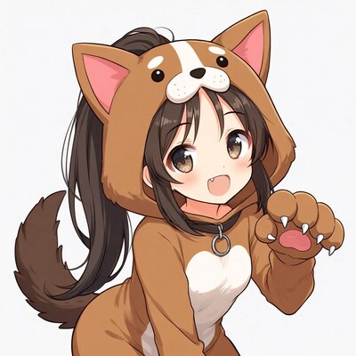 Anime girl in brown corgi onesie