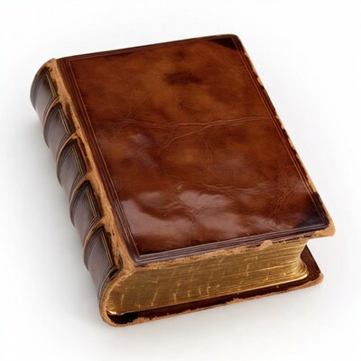 Vintage Leather Book on White Background