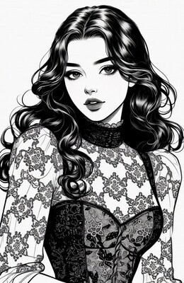 Woman in lace dress illustration