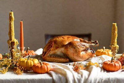 Roasted Turkey with Pumpkins and Candles