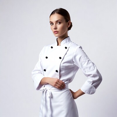 Woman in white chef uniform