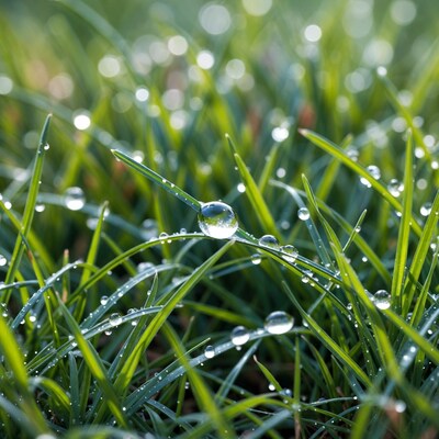 Dew drops on green grass