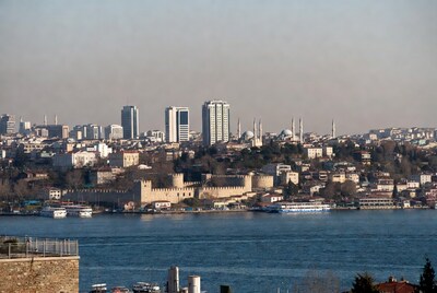 Istanbul skyline with Bosphorus and Yoros Castle