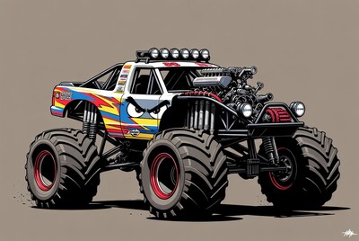 Cartoon Monster Truck with Angry Eyes