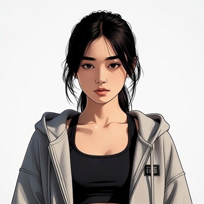 Asian woman in hoodie and sports bra