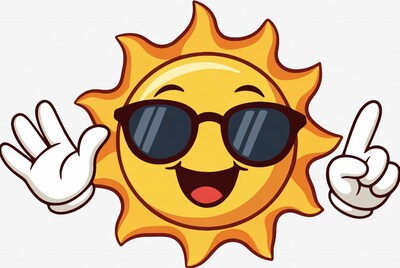 Cartoon sun with sunglasses waving