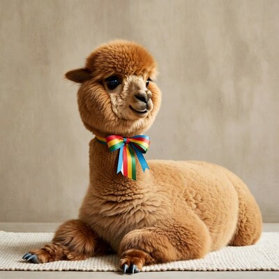 Alpaca with rainbow bow tie