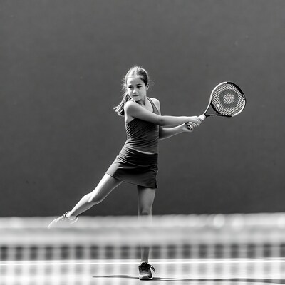 Girl hitting tennis serve