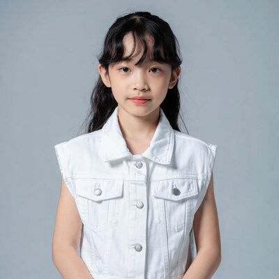 Asian girl in white denim vest