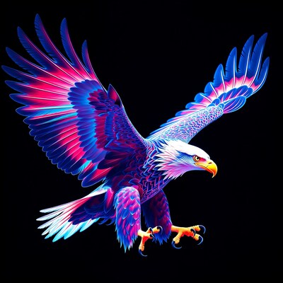 Neon Bald Eagle Flying