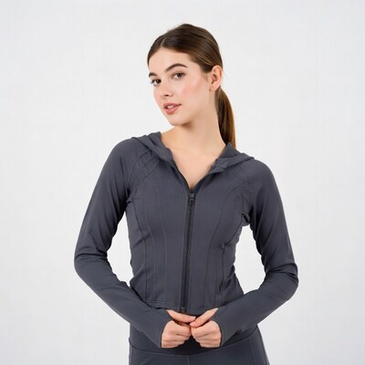 Woman in gray hoodie leggings