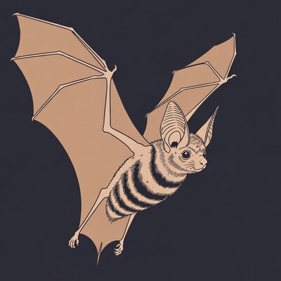 Striped Bat Flying Illustration
