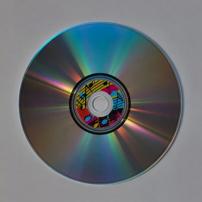 CD with colorful music notes