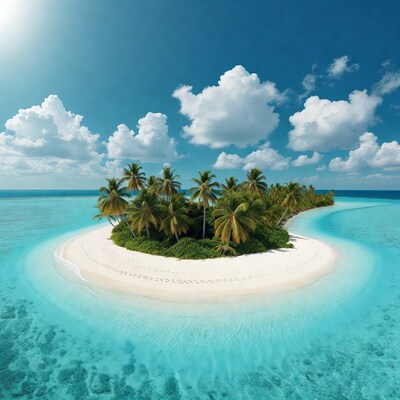 Tropical palm island in turquoise lagoon