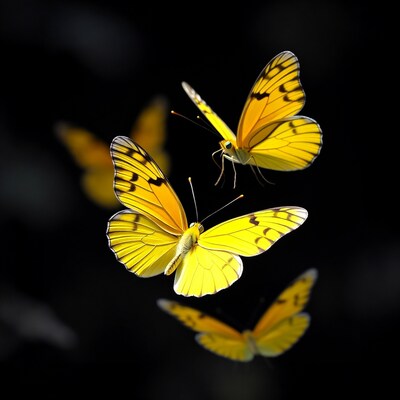 Yellow butterflies on black background