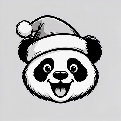 Cartoon panda wearing Santa hat