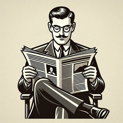 Man reading newspaper illustration