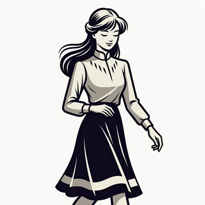 Woman walking in dress illustration