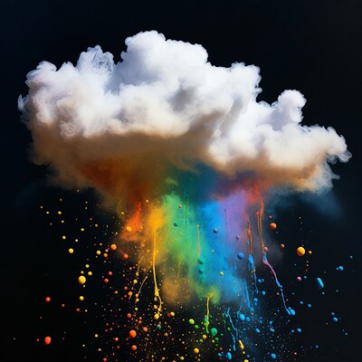 Rainbow paint cloud explosion