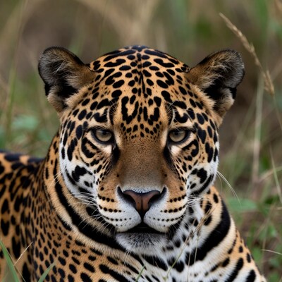 Jaguar close-up in grass