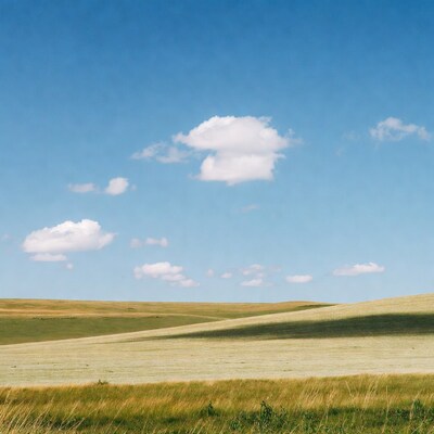 Rolling green hills under blue sky
