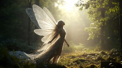 Fairy woman with wings in forest